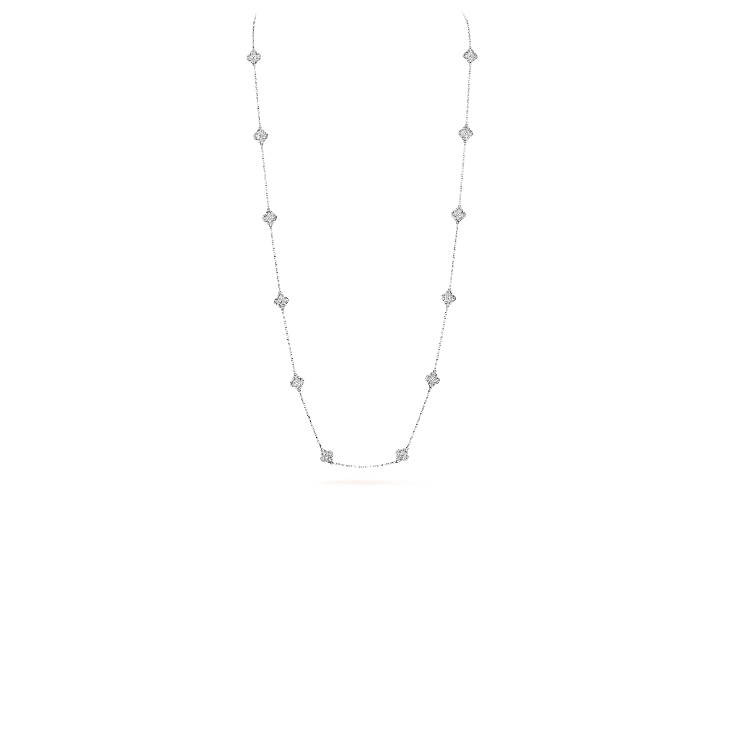 VAN CLEEF ARPELS SWEET ALHAMBRA LONG NECKLACE, 16 MOTIFS - WHITE GOLD, DIAMOND  VCARO85A00